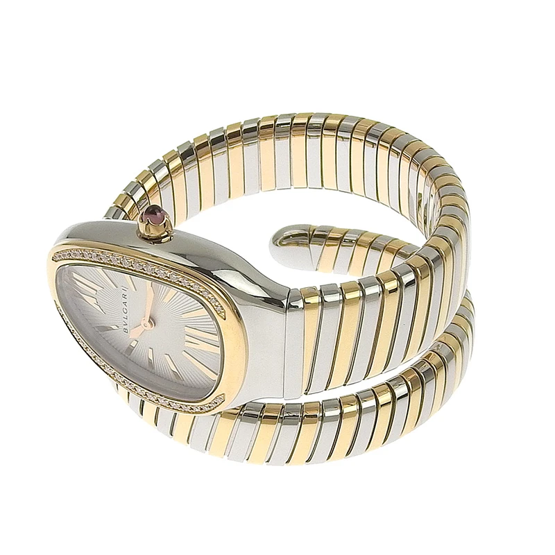 Bvlgari Serpenti Tubogas Single Spiral White Diamond Dial Stainless Steel/Rose Gold Women's Watch