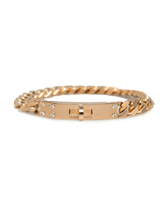 Hermes Size SH Kelly Gourmet 18k Rose Gold Bracelet with Diamonds