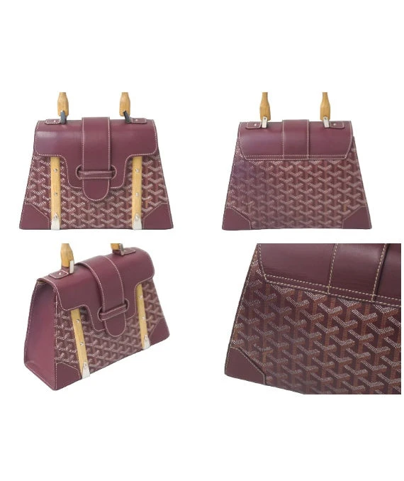 Goyard Burgundy Coated Canvas and Leather Saigon PM Top Handle Bag