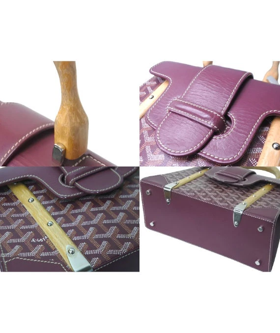 Goyard Burgundy Coated Canvas and Leather Saigon PM Top Handle Bag