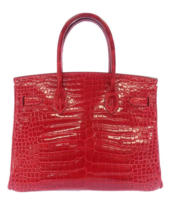 Hermes 2004 Porosus Crocodile Leather Birkin Handbag size 30 in Blaze with Palladium Hardware