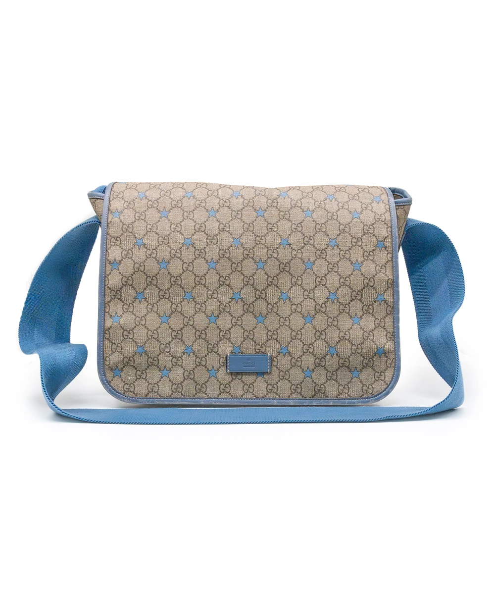 Gucci GG Beige/Light Blue Coated Canvas Star Diaper Messenger Bag
