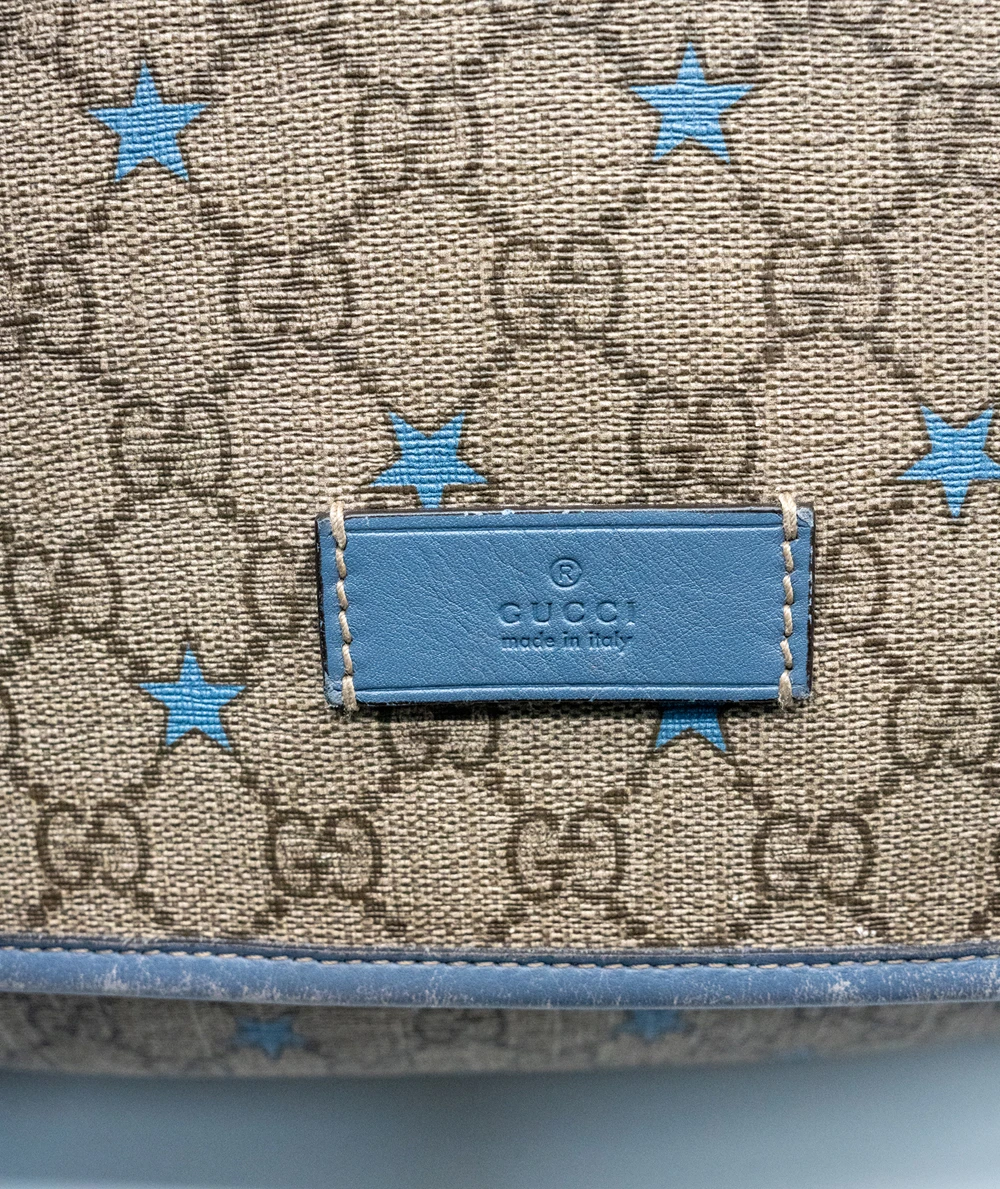 Gucci GG Beige/Light Blue Coated Canvas Star Diaper Messenger Bag