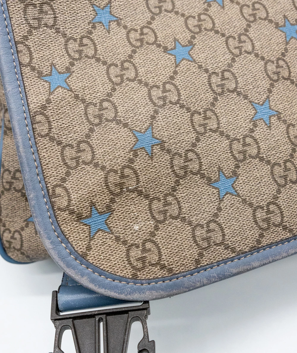 Gucci GG Beige/Light Blue Coated Canvas Star Diaper Messenger Bag