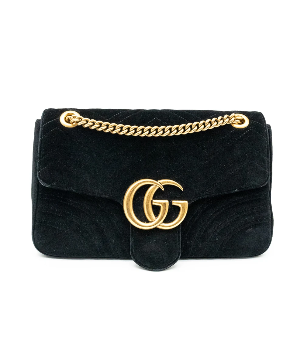 Gucci Black Velvet GG Marmont Matelassé Medium Shoulder Bag