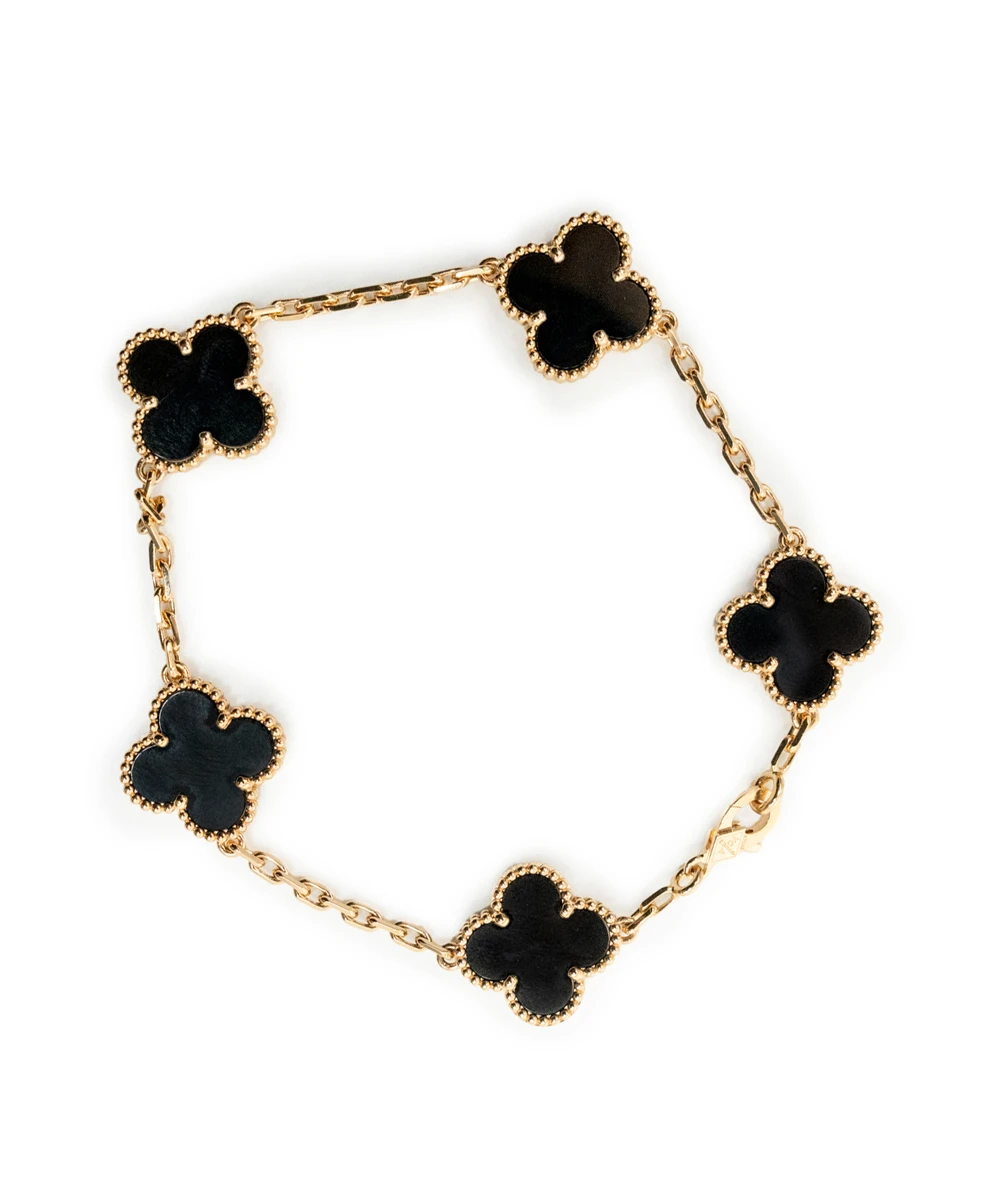 Van Cleef & Arpels Alhambra 5 Motif Black Onyx Bracelet in 18k Yellow Gold