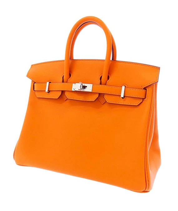 Hermes 2023 Swift Leather Size 25 Birkin Handbag in Apricot Color with Palladium Hardware