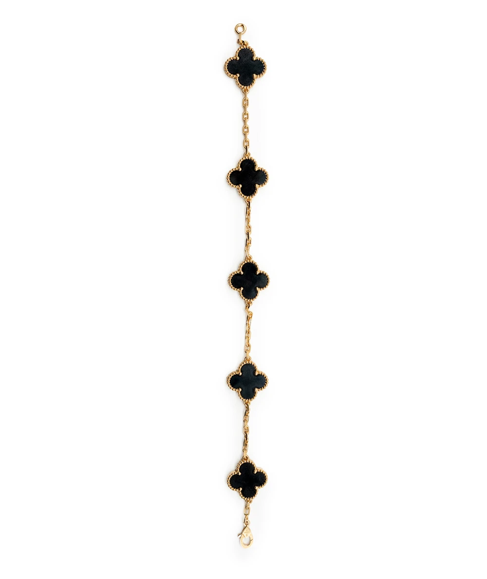 Van Cleef & Arpels Alhambra 5 Motif Black Onyx Bracelet in 18k Yellow Gold