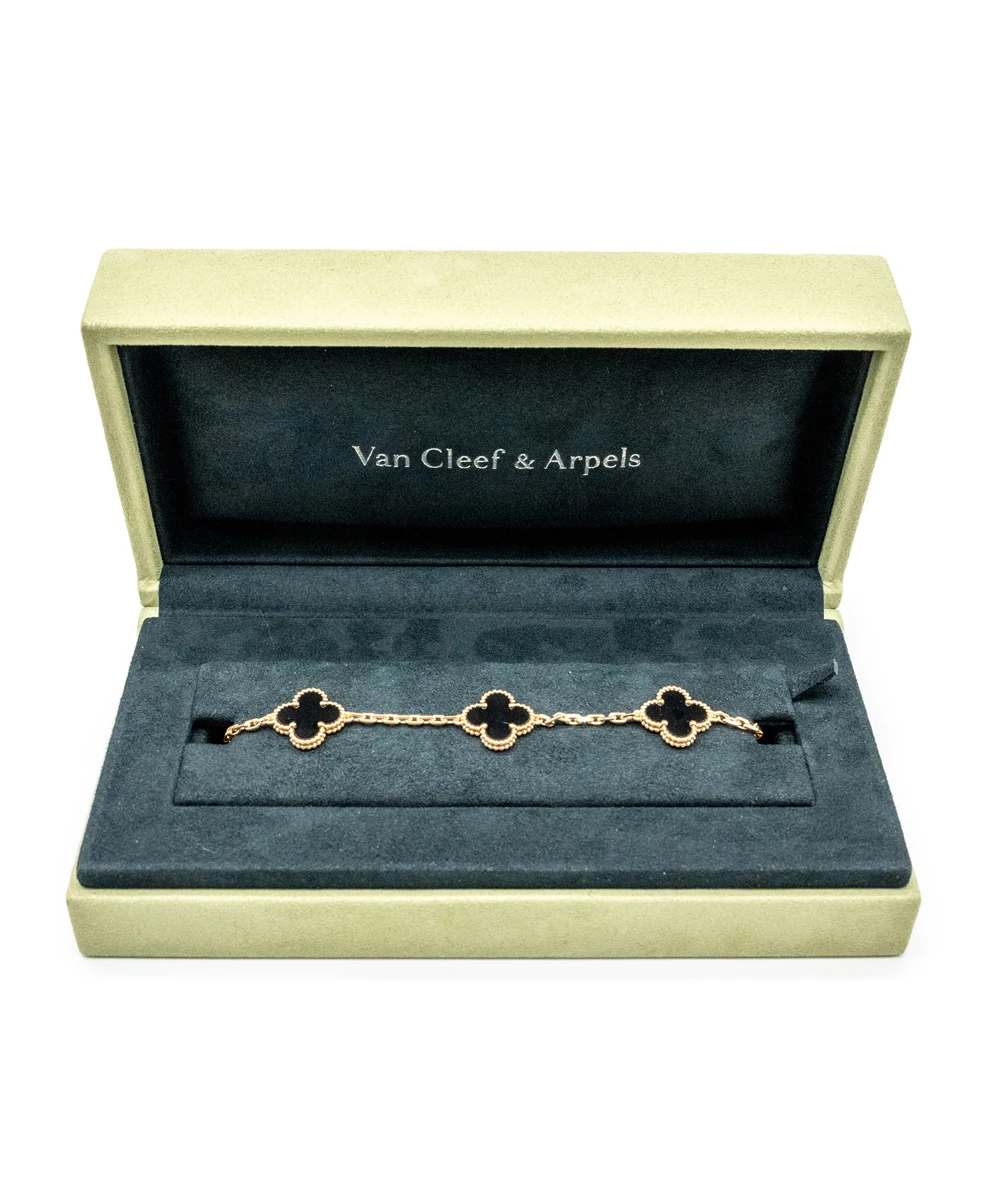 Van Cleef & Arpels Alhambra 5 Motif Black Onyx Bracelet in 18k Yellow Gold