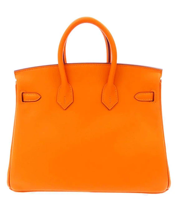 Hermes 2023 Swift Leather Size 25 Birkin Handbag in Apricot Color with Palladium Hardware