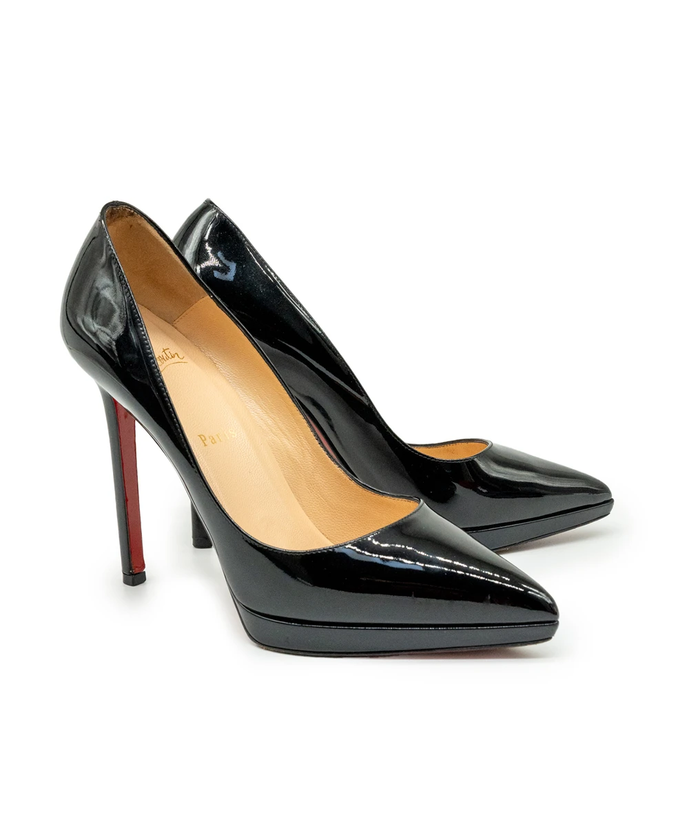 Christian Louboutin Size 39 Black Patent Leather Pigalle Plato Pointed Toe Pumps