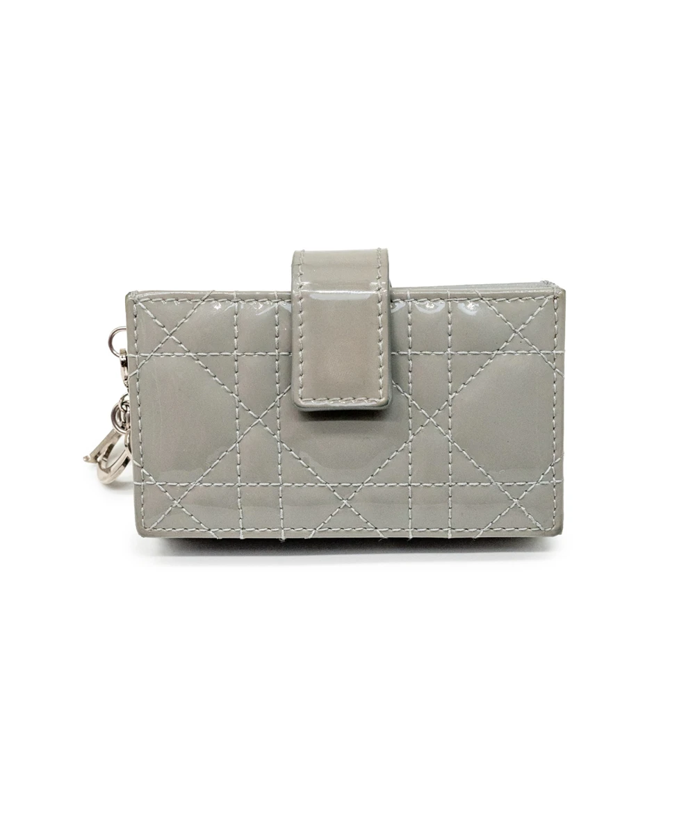Dior Grey Cannage Patent Leather 5 Gusset Card Holder