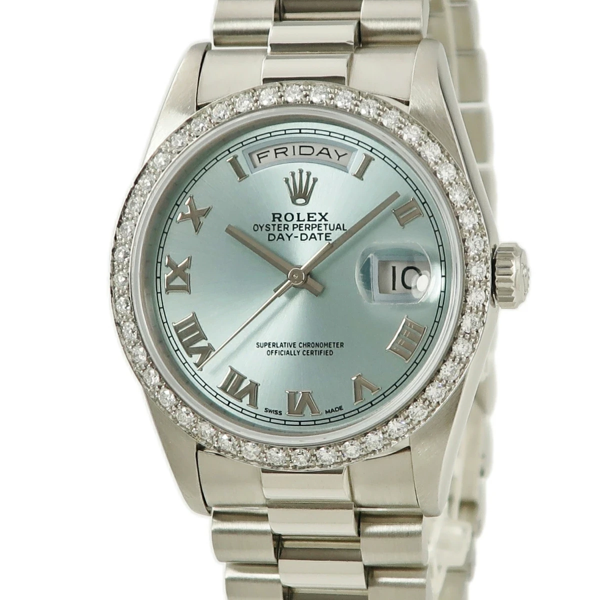 Rolex ROLEX Day-Date 36 18346A  Blue Roman Numeral Platinum Watch