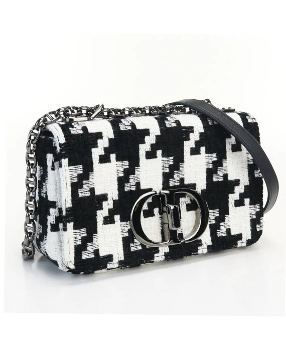 Dior White/ Black Houndstooth Caro Small Chain Shoulder Bag