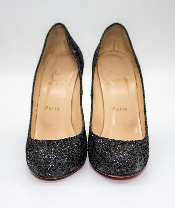 Christian Louboutin Size 37 Black Glitter Fifi Pumps