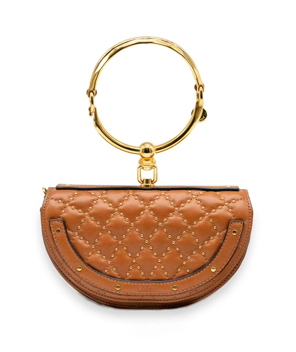 Chloe Small Size Brown Nile Bracelet Bag in Calfskin Leather