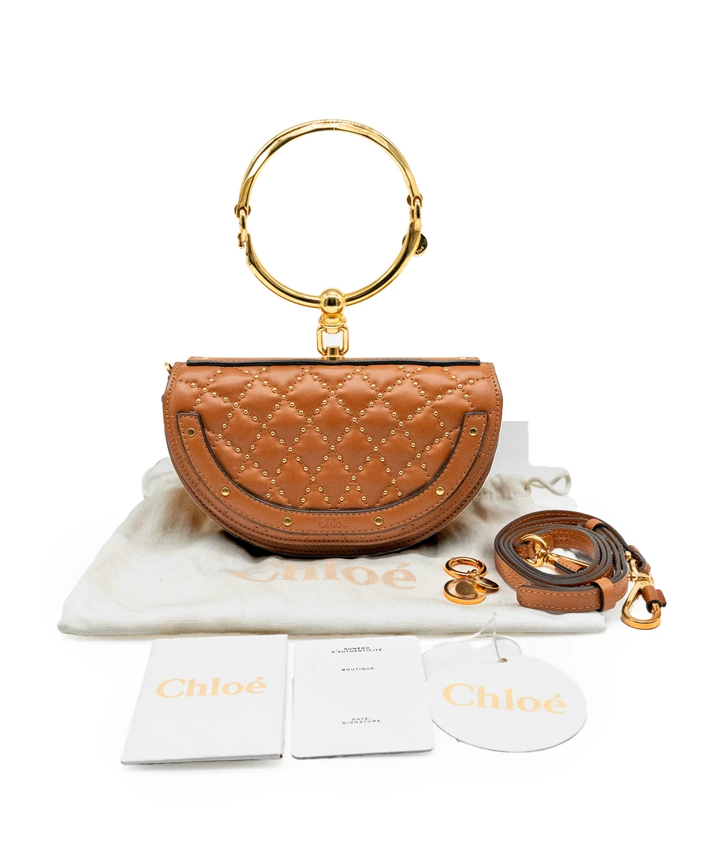 Chloe Small Size Brown Nile Bracelet Bag in Calfskin Leather