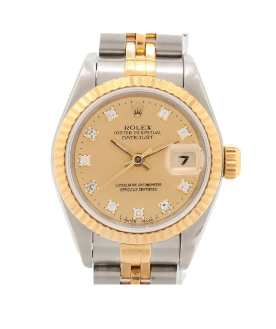 Rolex Champagne 18K Yellow Gold/Stainless Steel Diamond Datejust 69173 Women's Wristwatch 25 mm