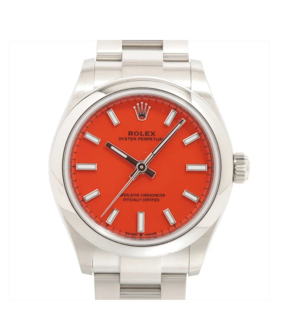 Rolex Red Stainless Steel Oyster Perpetual Automatic Women's Wristwatch 31 mm