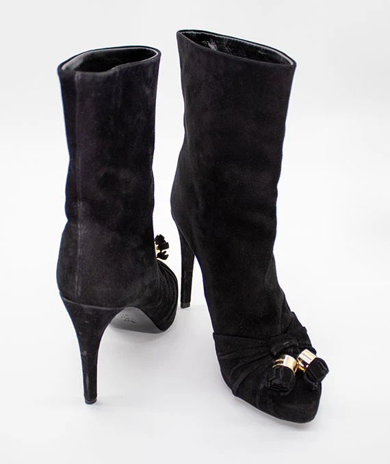 Louis Vuitton Size 37.5 Black Suede Tassel Detail Ankle Boots