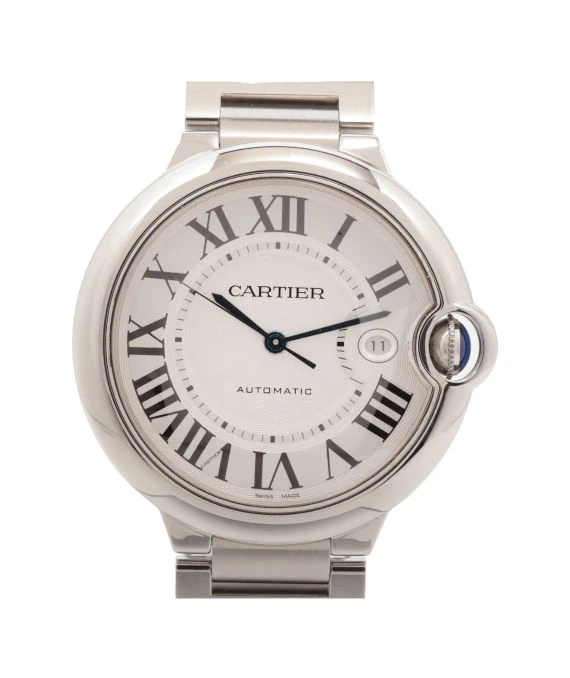 Cartier Silver Stainless Steel Ballon Bleu 3001 Men's Wristwatch 42 mm