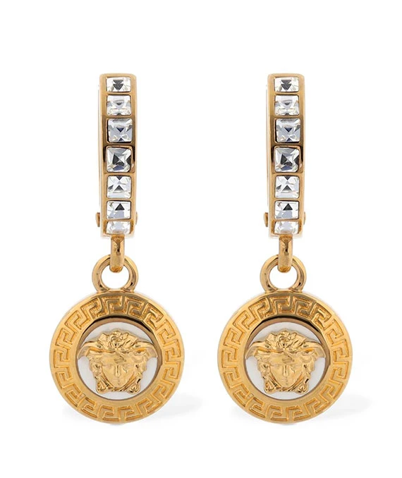 Versace Medusa crystal charm hoop earrings