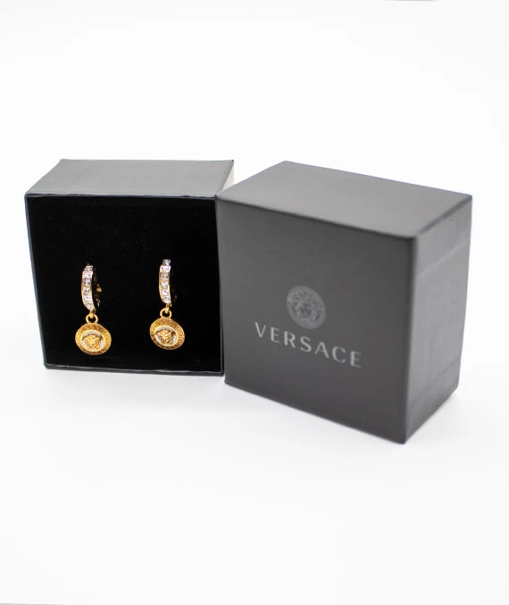 Versace Medusa crystal charm hoop earrings