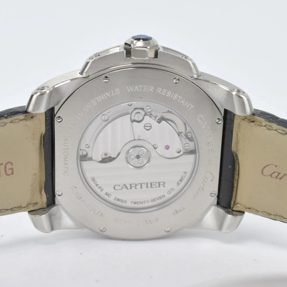 Cartier Black Stainless Steel & Leather Calibre de Cartier Automatic Men's Wristwatch