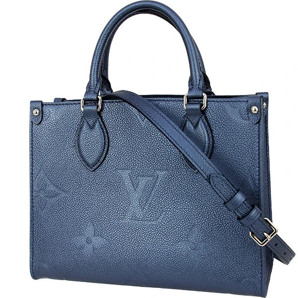 Louis Vuitton Tote Bag On the Go PM Giant Monogram Empreinte Leather Navy Blue