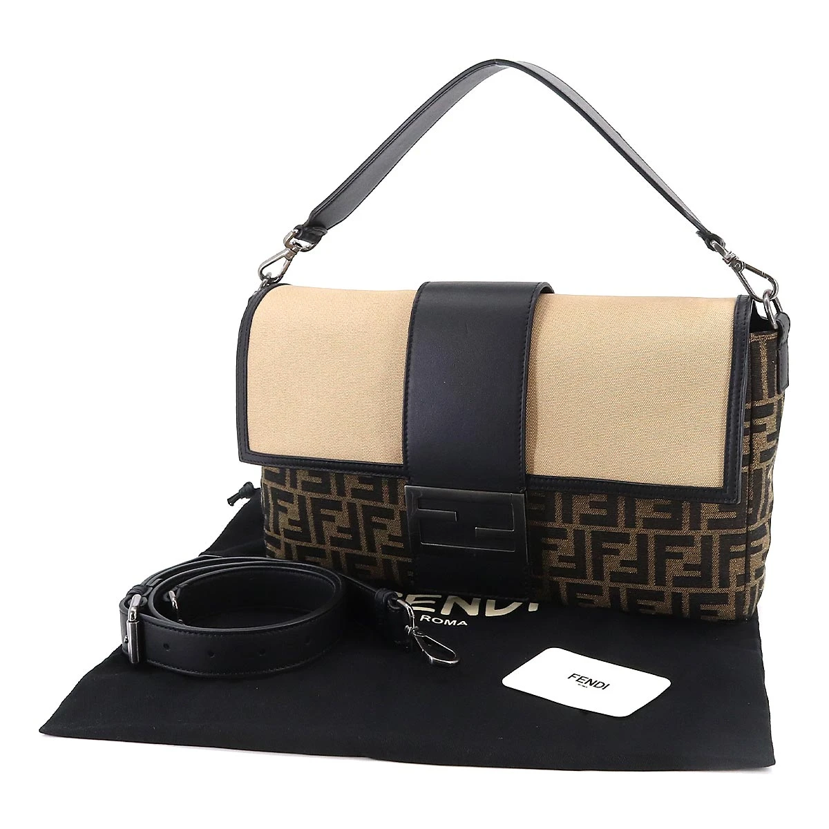 Fendi Tobacco/Beige Zucca Canvas Convertible Belt Baguette Bag