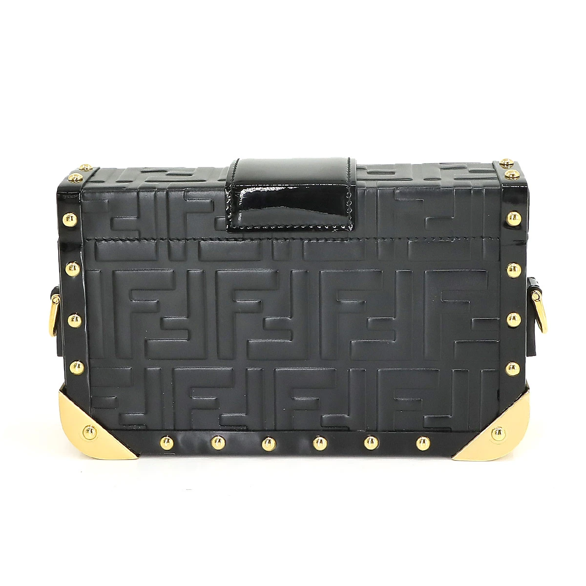 Fendi Baguette Trunk Small Black Patent Leather Shoulder Bag