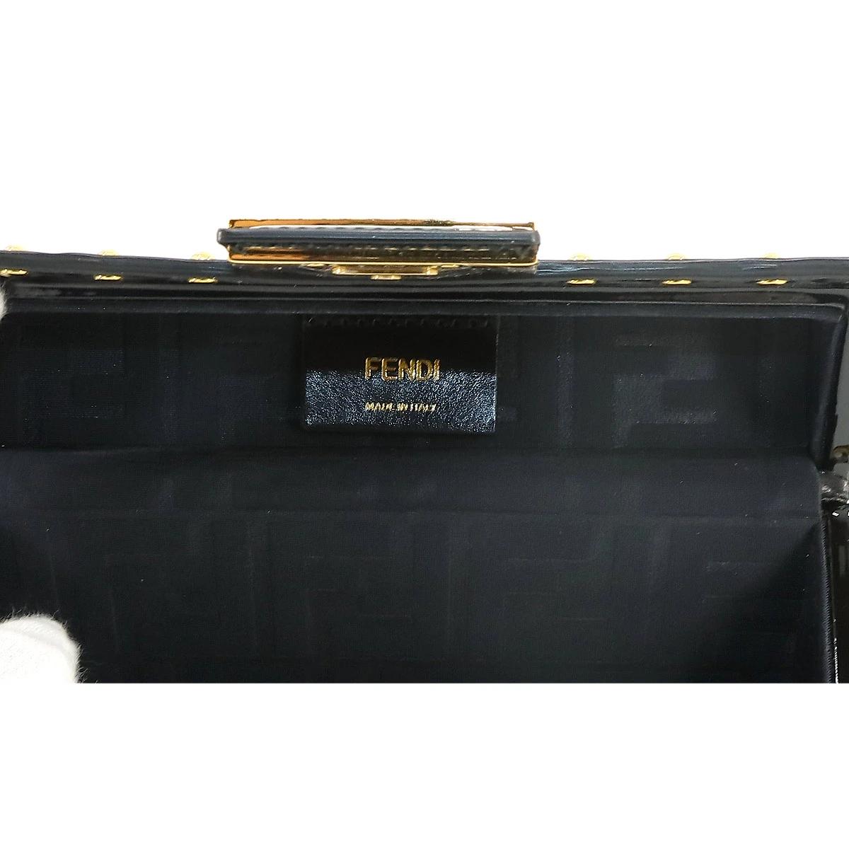 Fendi Baguette Trunk Small Black Patent Leather Shoulder Bag