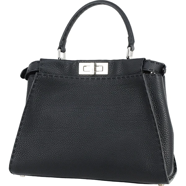 Fendi Black Selleria Leather Medium Peekaboo Top Handle Bag