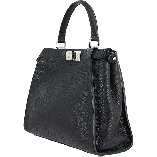 Fendi Black Selleria Leather Medium Peekaboo Top Handle Bag