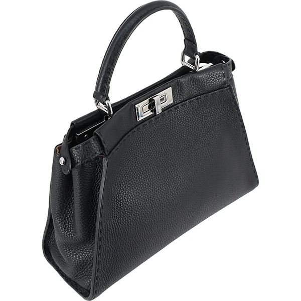 Fendi Black Selleria Leather Medium Peekaboo Top Handle Bag