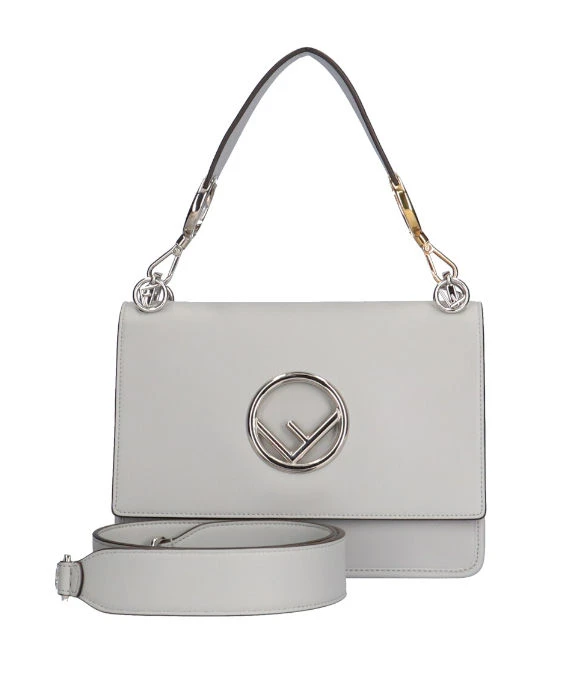 Fendi Grey Leather Kan I F Logo Shoulder Bag