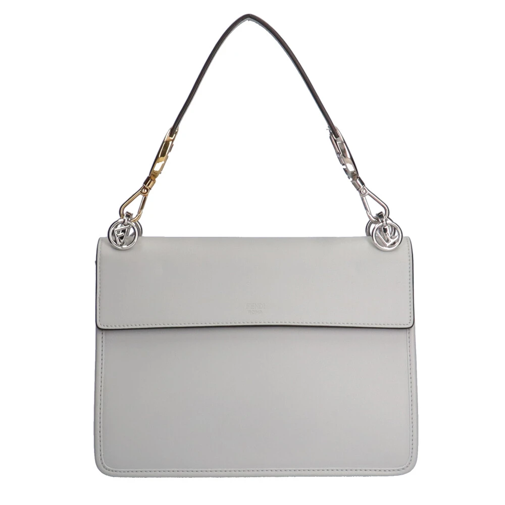 Fendi Grey Leather Kan I F Logo Shoulder Bag