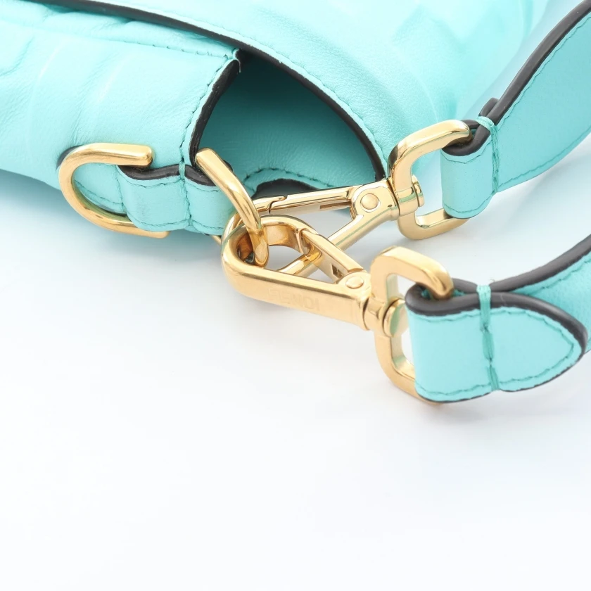 Fendi Turquoise Blue FF Logo Embossed Leather Baguette Bag