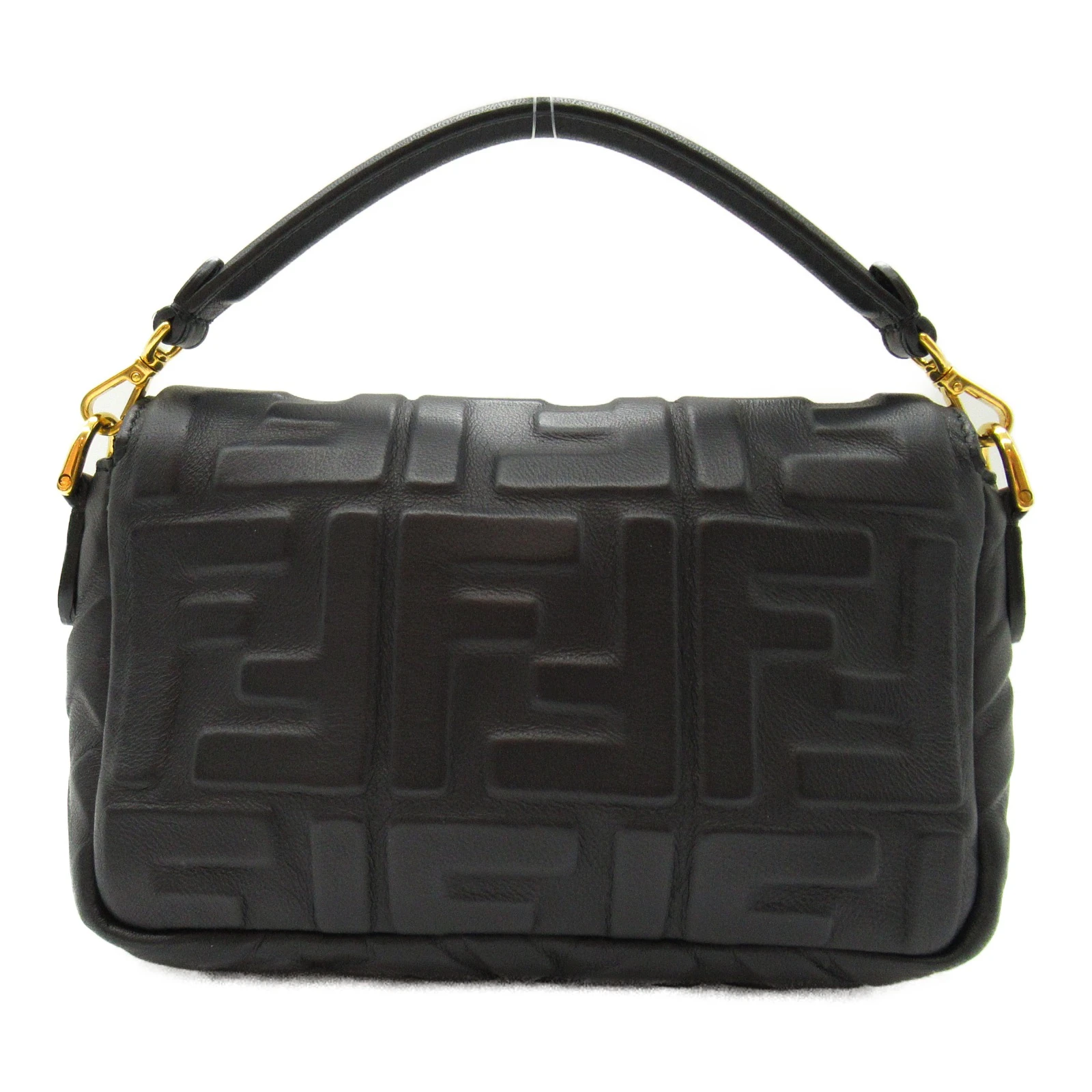 Fendi Black FF Embossed Leather Chain Baguette Bag