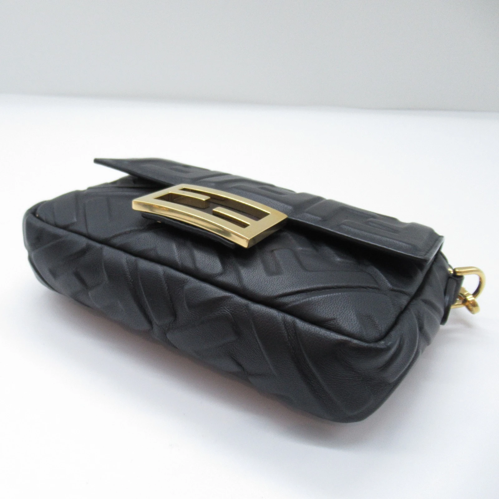 Fendi Black FF Embossed Leather Chain Baguette Bag