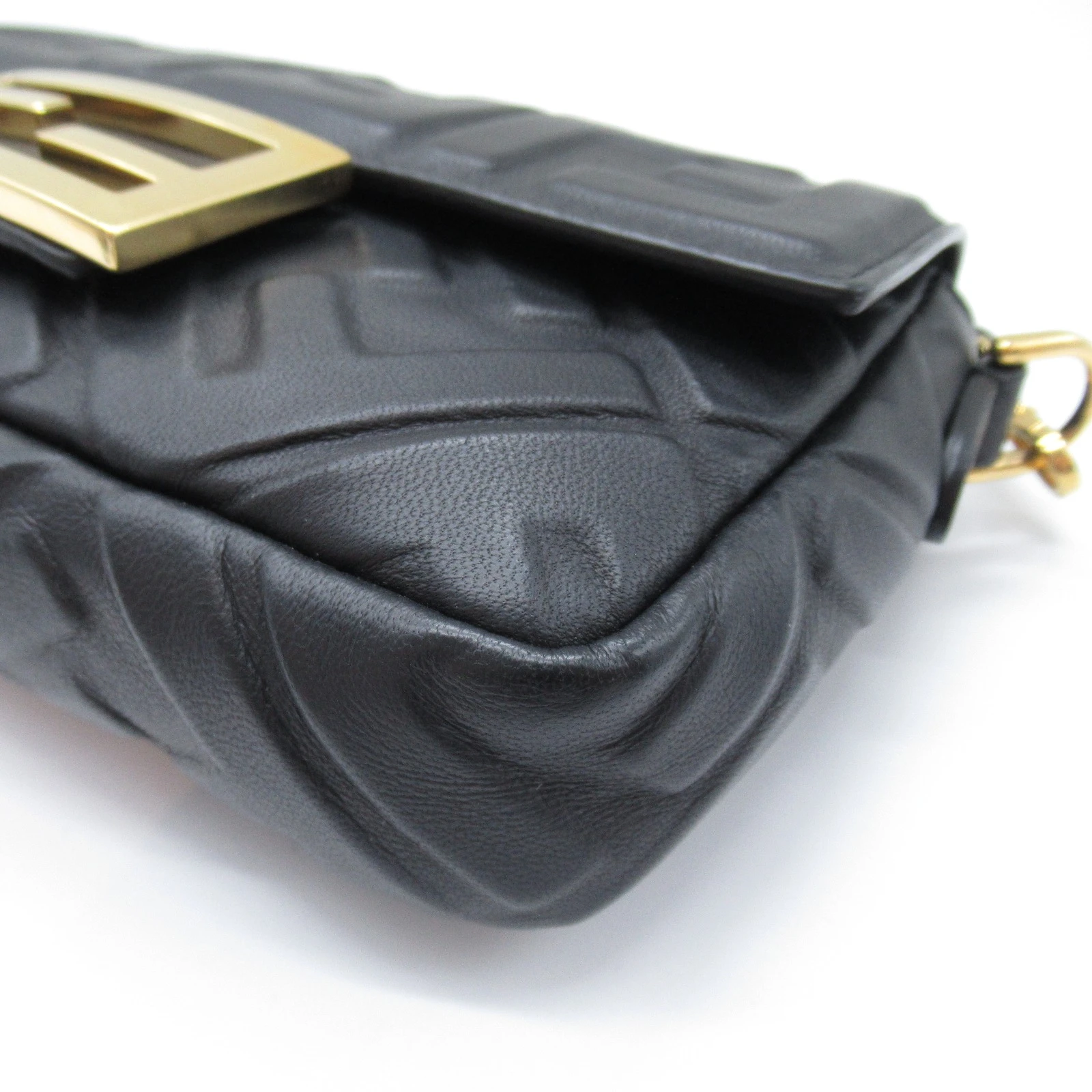 Fendi Black FF Embossed Leather Chain Baguette Bag