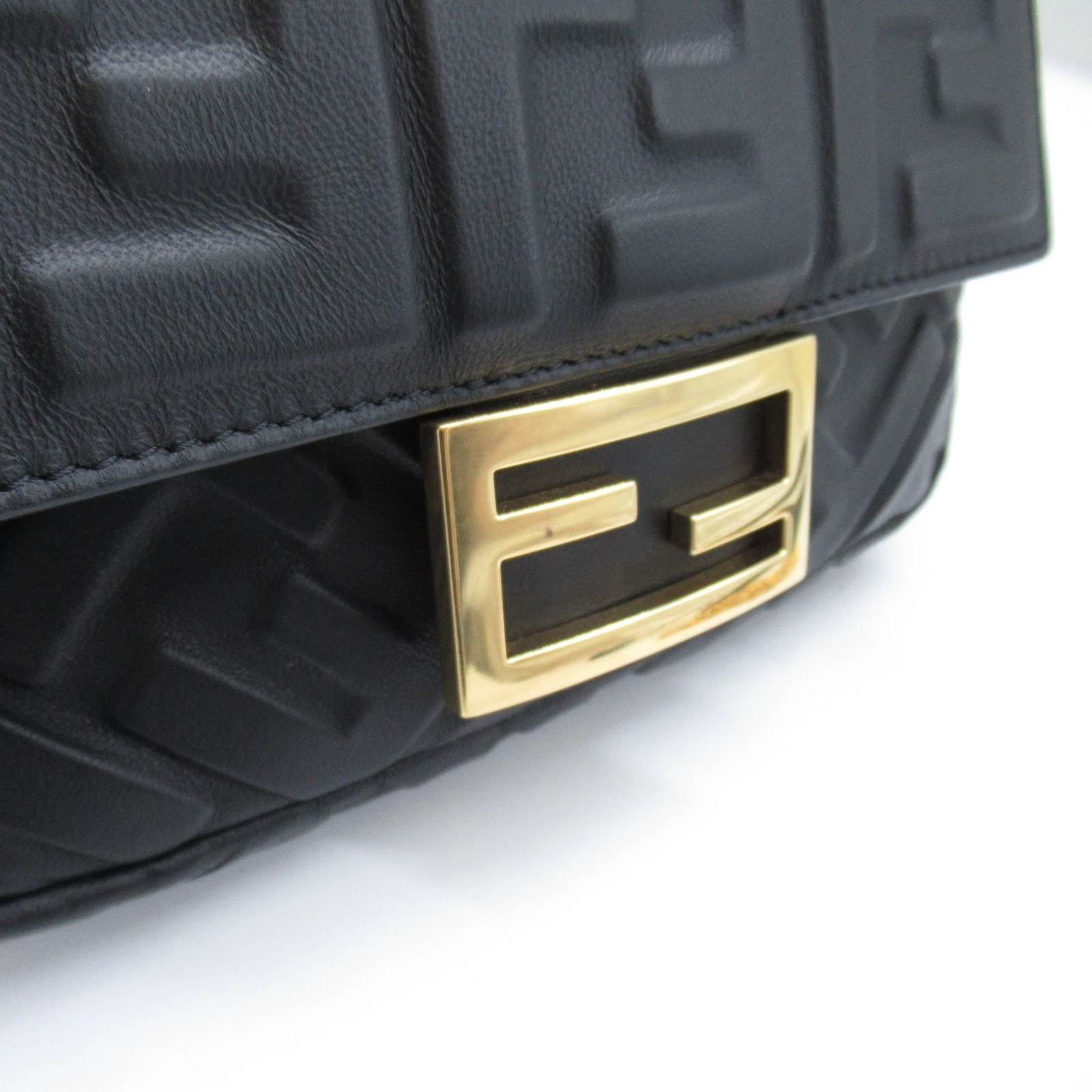 Fendi Black FF Embossed Leather Chain Baguette Bag