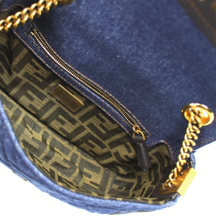 Fendi Dark Blue Denim FF Midi Chain Baguette Shoulder Bag