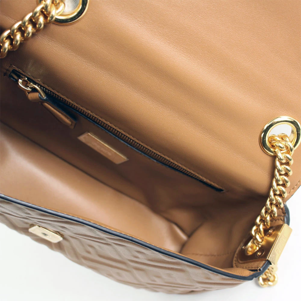 Fendi Caramel FF Embossed Leather Baguette Midi Chain Bag