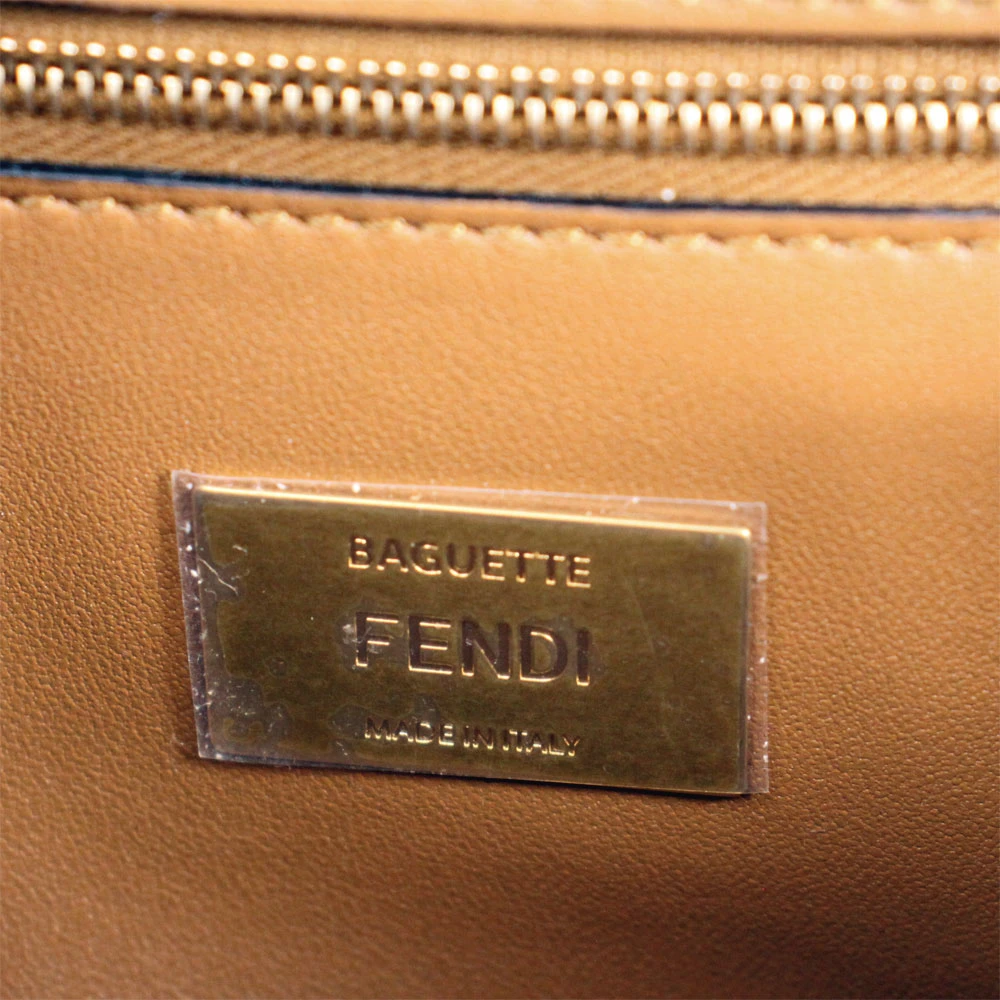 Fendi Caramel FF Embossed Leather Baguette Midi Chain Bag