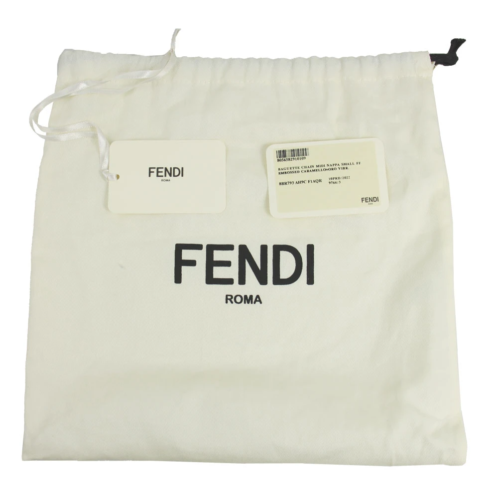 Fendi Caramel FF Embossed Leather Baguette Midi Chain Bag