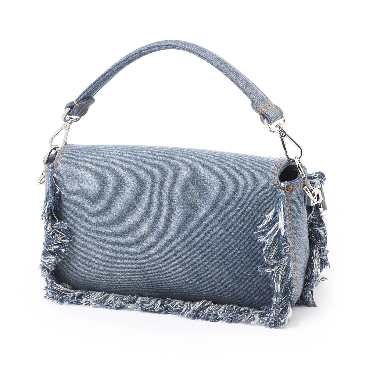 Fendi light Blue Denim FF leather clasp Baguette Handbag