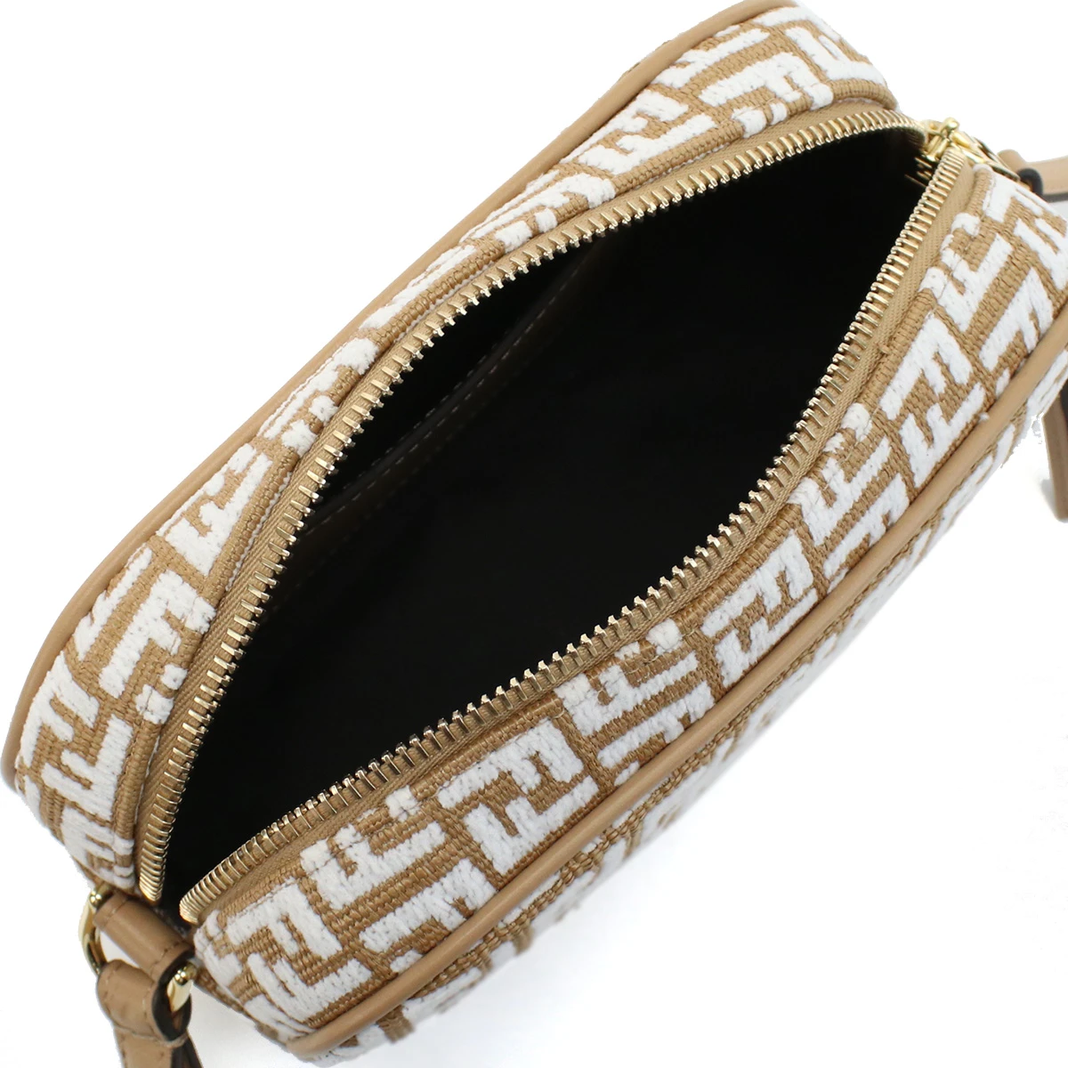 Fendi Brown White FF Mini Raffia & Leather Camera Bag