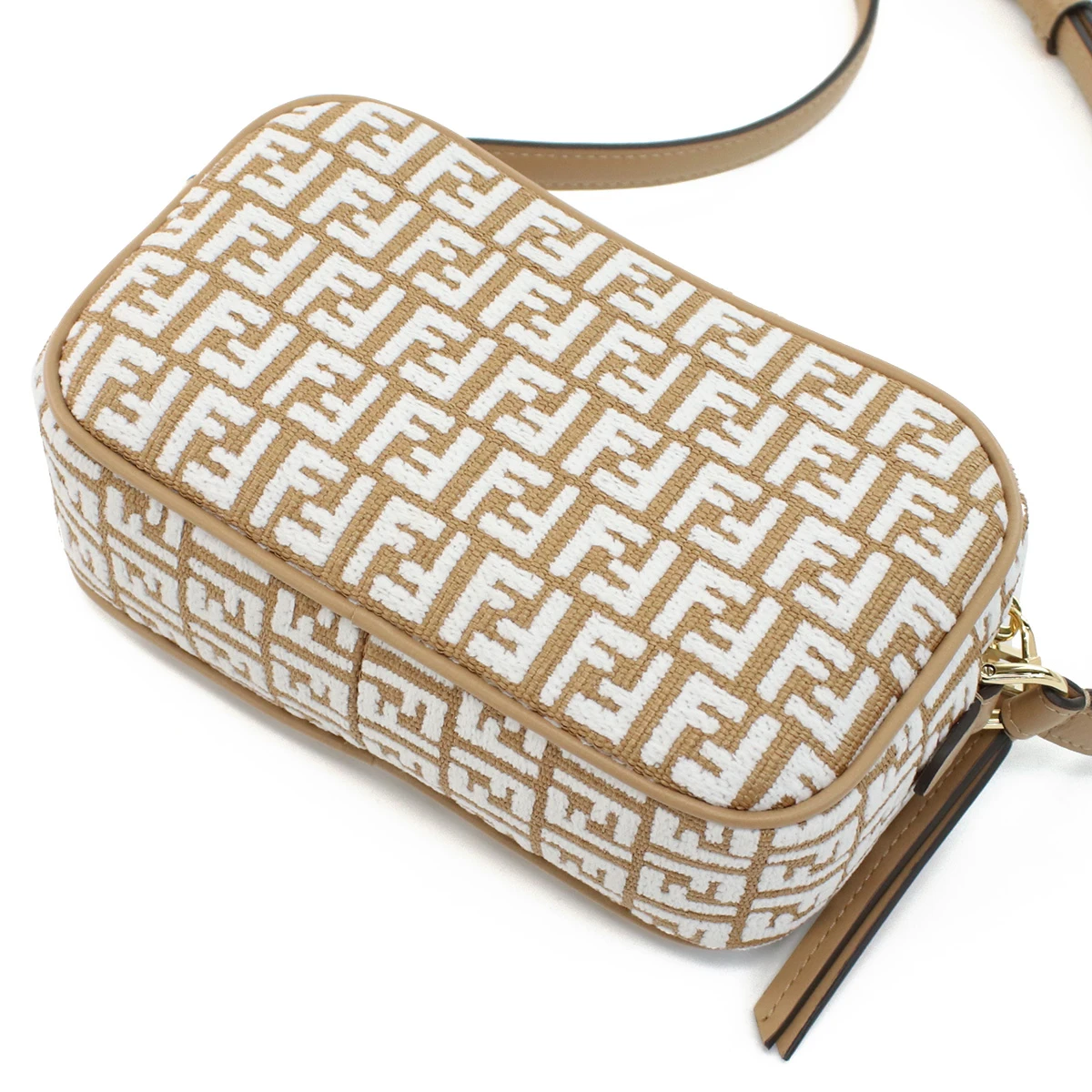 Fendi Brown White FF Mini Raffia & Leather Camera Bag