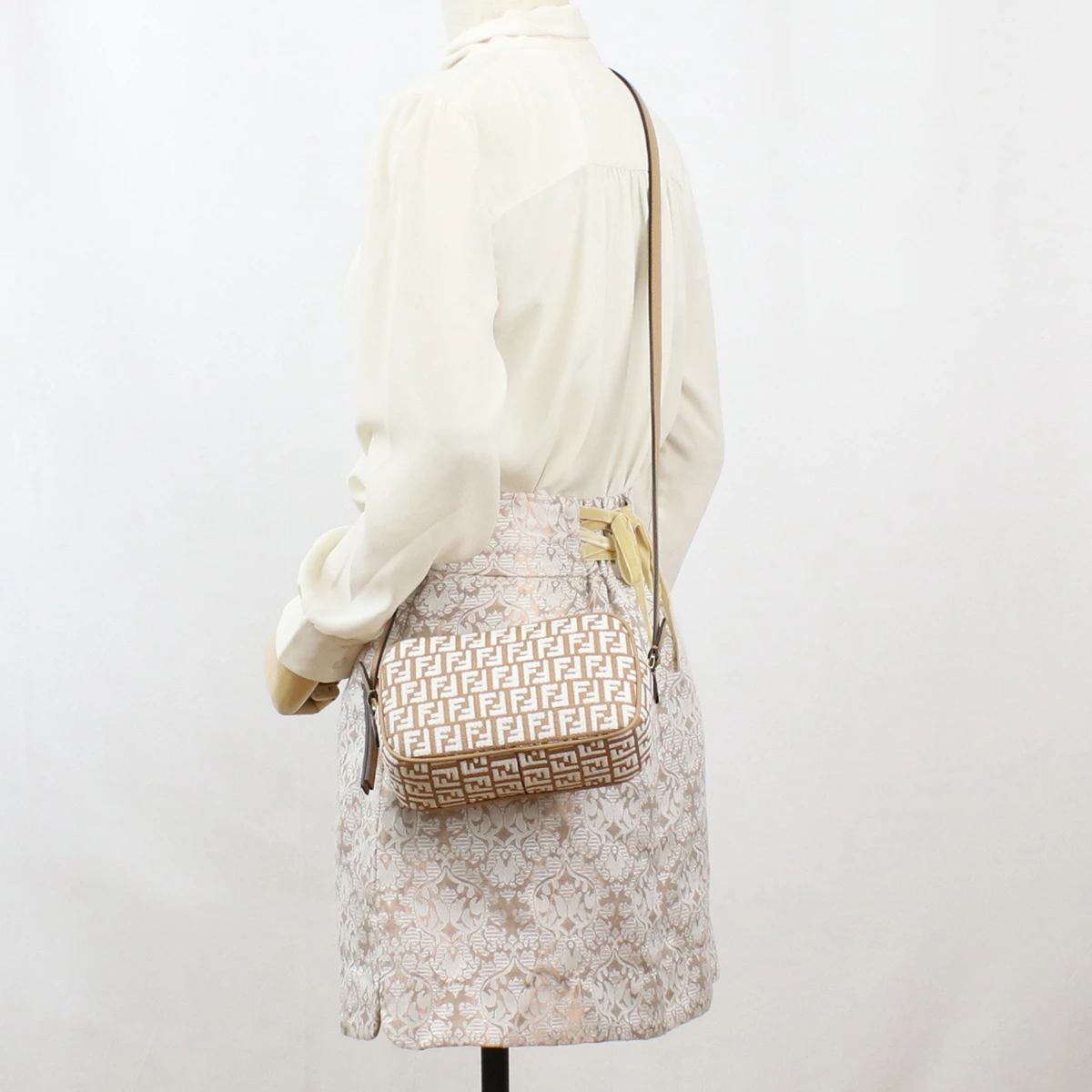 Fendi Brown White FF Mini Raffia & Leather Camera Bag